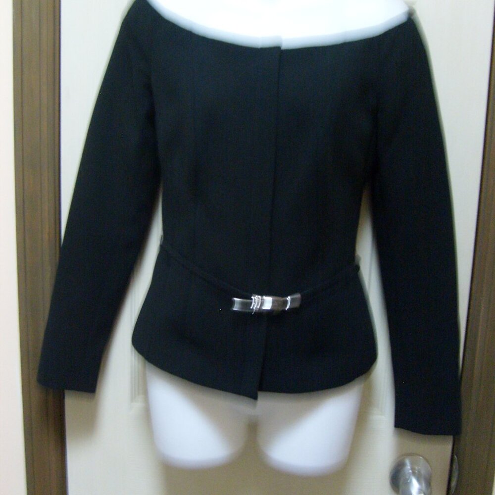 Ralph Lauren Black Jacket with Silver Metal Belt-Zippered Front Size 2